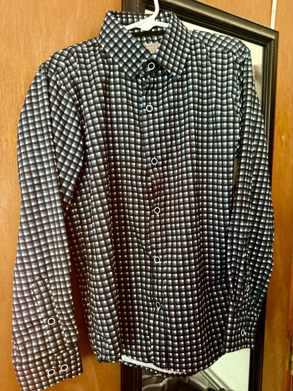 TRULY Black and Light Blue Small Check Button-Down Shirt